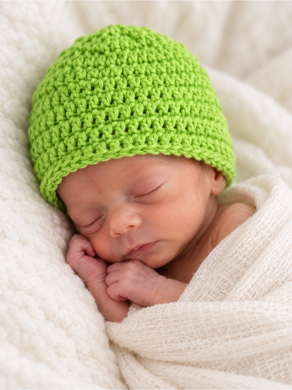 Handmade Crochet Preemie Baby Beanie Lime Green Hat